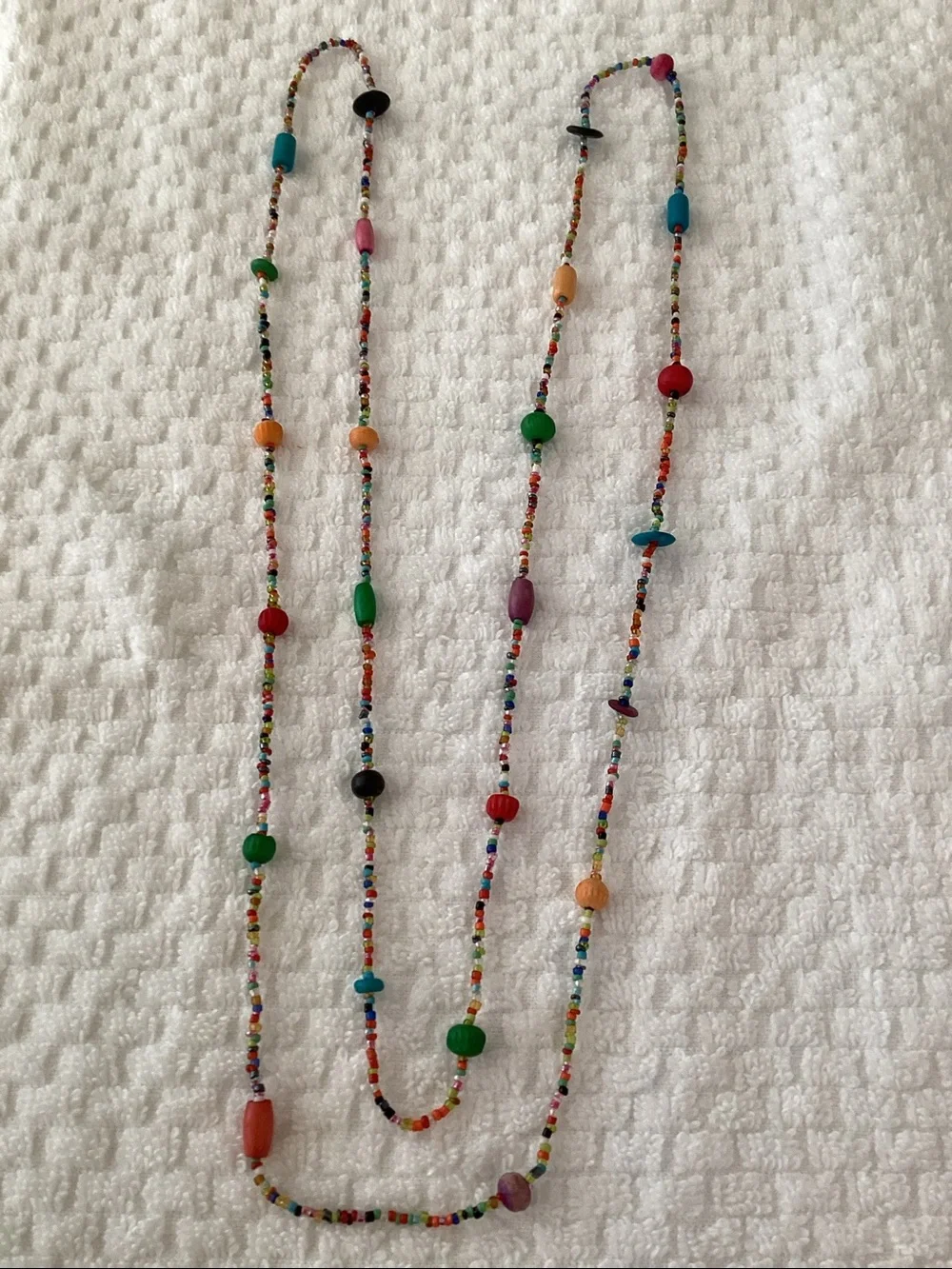 30” Multi Colored Seed Bead/Wood Bead Single Strand Necklace